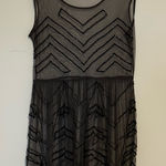 Free People  Black Sheer Beaded Sleeveless Tunic Top Mini Dress Size Small Photo 0
