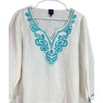 Saks 5th Avenue Blue Saks Fifth Avenue Linen Tunic White Teal 3/4 Sleeves Large Photo 2