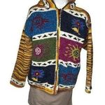 HAND CRAFTED Knit Sweater Hood Colorful Patchwork Full Zipper Patchwork Peruvian Size M Photo 0