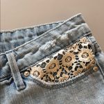 Jessica Simpson Light Blue Jean Shorts Distressed Crochet Lace Patchwork Size 28 Photo 3