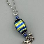 Vtg Iridescence Blue Green Glass Purse Bag Zipper Pull Clip Butterfly Charm Size 0 Photo 1