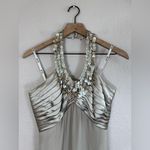 Tadashi Shoji Vintage  Champagne Taupe Silk Halter Maxi Gown with Shell Beaded 6 Photo 1