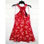 19 Cooper  Red Floral Print Knot Front Halter Neck Dress Size L NEW Photo 1