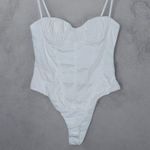 ZARA  White Sleeveless Off White Linen Blend Corset Bustier Bodysuit Size Latge Photo 3