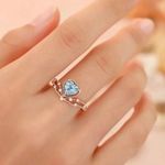 14K Rose Gold Plated Adjustable Blue Crystal Aquamarine Love Heart Ring for Women Photo 3