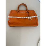 Michael Kors Sutton Ostrich Leather Top Handle Purse Bag Tangerine Rust Orange Photo 5