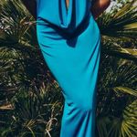 ZARA  dress fitted maxi Blue plunge neck Halter wedding evening party Photo 4