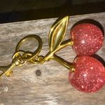 Cherry Bag Charm KeyChain Glitter resin and Gold Brass Pink Cherry Bag Chain Photo 2
