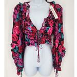 For Love & Lemons  Scarlett Floral Ruffle Crop Top Pink Multi XS Photo 10