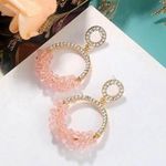 Women's Pink Crystal Drop Hoop Earrings Gold Photo 3