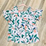 C&E EUC C & E Floral Bird Cold Shoulder Blouse small Photo 8