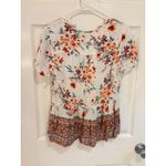 Davina Floral Tunic Top Womens Small Orange White Short Sleeve Boho Blouse Photo 4