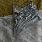 superdown Nwt lexie metallic halter top lace up back asymmetrical silver s Photo 4