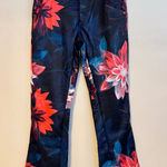 Amazon High Waist Stretch Pants Tropical Floral Pattern Navy Blue Pink Womens 29” Waist Photo 0
