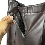 M&S Chocolate Brown Faux Leather Wide Leg Pants Women's Size 12 Regular Photo 1