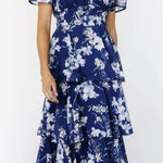 Baltic Born Montaigne Ruffle Chiffon Maxi Dress in Navy Blue Floral Photo 0