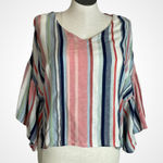 Susina Wide Sleeve‎ Blouse Striped Pink Blue Relaxed Fit V Photo 0