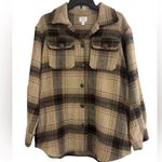 Women’s flannel plaid shacket Tan Size M Photo 1