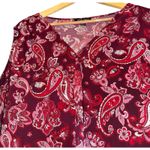Roz & Ali  Paisley Top Women's 2X Boho Flowy Red Y2K Ruffle Stretch Hippie Silky Photo 2