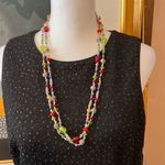 Double strand green silver red purple yellow different size beads necklace EUC Photo 1
