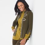  Military Embellished Cardigan Jacket Olive Green Size Medium‎ Chico's 1 Photo 14