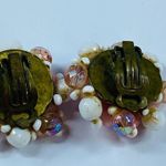 Vintage Western Germany Beaded Cluster Clip on Earrings Pink Shades White Luster Photo 4