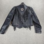 VTG Unik Leather Motorcycle Jacket Womens M Black Fringe Beaded Cropped Snaps Size M Photo 14
