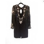 Vintage Patchouli Silk Beaded Sequin Keyhole Cocktail Mini Dress Black L Size L Photo 1