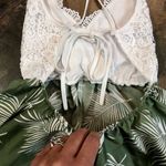 SheIn  Women’s Dress Romper White Lace Top Green Leaf Flowing Bottom Small (4) Photo 10