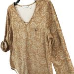 Soft Surroundings Tunic Top Womens S Tan Faux Suede Floral Roll Tab Boho Chic Photo 2