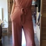 Monteau  Rose Pink V-Neck Surplice Short Sleeve Belted Wide Leg Jumpsuit Small S Photo 0