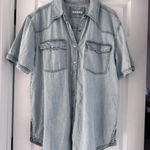 We The Free  Denim Pearl Snap Button Down Short Sleeve Shirt Boho Casual Photo 0