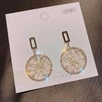 Women's Crystal Pearl Gold Wheel Dangle Drop Earrings Photo 1