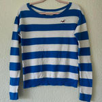 Hollister Y2K  Striped Sweater Wide Shoulder XS Bird Logo Blue and White Photo 0