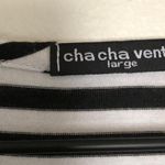 Cha Cha Vente Black White Striped Open Cold Shoulder Tie Sleeve Shirt Blouse Top Size L Photo 1