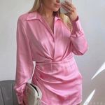 ZARA mini dress satin effect drapped long sleeve pink party wedding coctail Photo 0