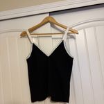 ZARA Collection Woman Basic Tank Top Small Black Ribbed White V Neck Cami Straps Photo 2