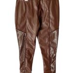 Maniere De Voir  Vegan Faux Leather Brown Ribbed Patent Leggings Moto NWT size 12 Photo 10