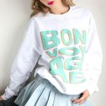 NEW Alla Berman Bon Voyage Rhinestone Graphic Boyfriend Sweatshirt size M White Size M Photo 3
