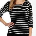 Alice + Olivia Ottoman Linen Blend Striped Sweater Black/White Round Neck Size XS Photo 7