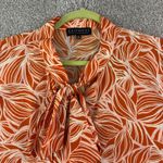 Eloquii Plus Size 28 Orange White Leaf Print Tie Neck Button Up Blouse Career Photo 1