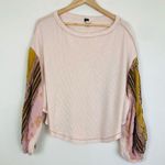 We The Free Blossom pale peachy pink thermal with patterned balloon sleeves. XS Photo 0