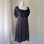 Rewind  Black Floral Print Square Neck Half Sleeve Knee Length Milkmaid Dress Photo 2