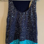 J Crew Navy Blue Sequin Tank Top Teal Trim Racerback Women's Small Photo 0