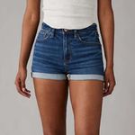 American Eagle  Hi-Rise Shortie Denim Jean Shorts Medium Wash Roll Cuff Size 10 Photo 1