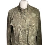 L.L.Bean Utility Jacket Womens Sz Large Olive Green Field Jacket Palm Print Photo 2