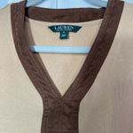 Ralph Lauren Lauren  Tan Brown Suede Trim V Neck Long Sleeve top Size Med Photo 8