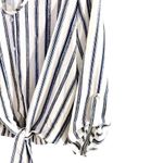 Kaii Los Angeles Tie Front , Roll Tab Sleeve, Blue Striped Blouse Size L Photo 1