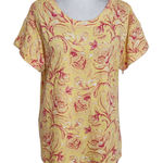 Talbots  Yellow and Pink Floral Short Sleeve Tee NWT Size Medium Floral T-Shirt Photo 0