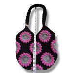 Handmade  Crochet Purse with Cotton Liner Hot Pink and Black Photo 6